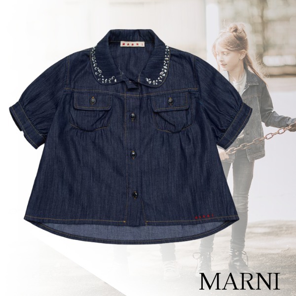 キュート♪MARNI☆マルニ ラインストーン付きダークデニムシャツ
