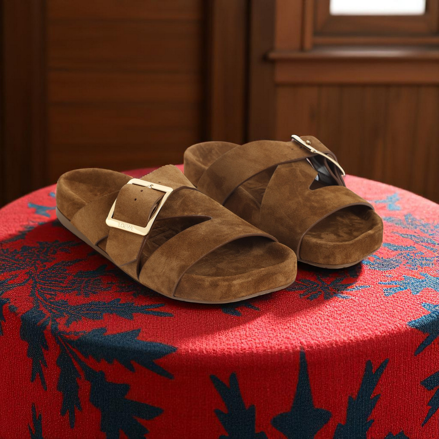 LOEWE イーズ バックル スライド（スエード）