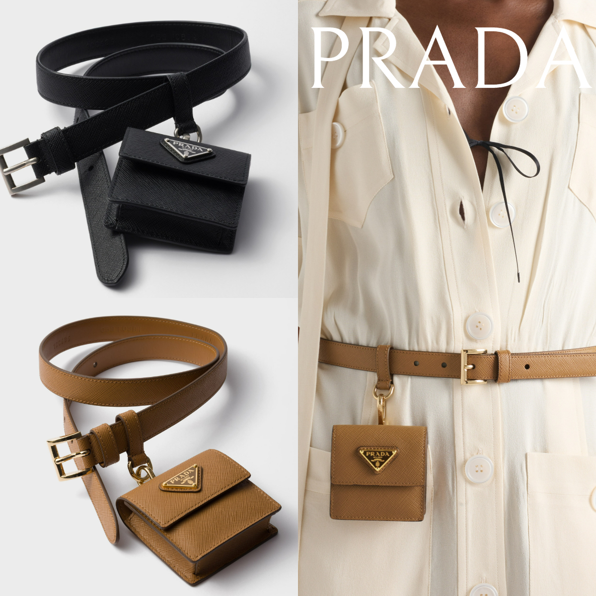 日本未発売色有*PRADA*サフィアーノレザーベルト ポーチ付き
