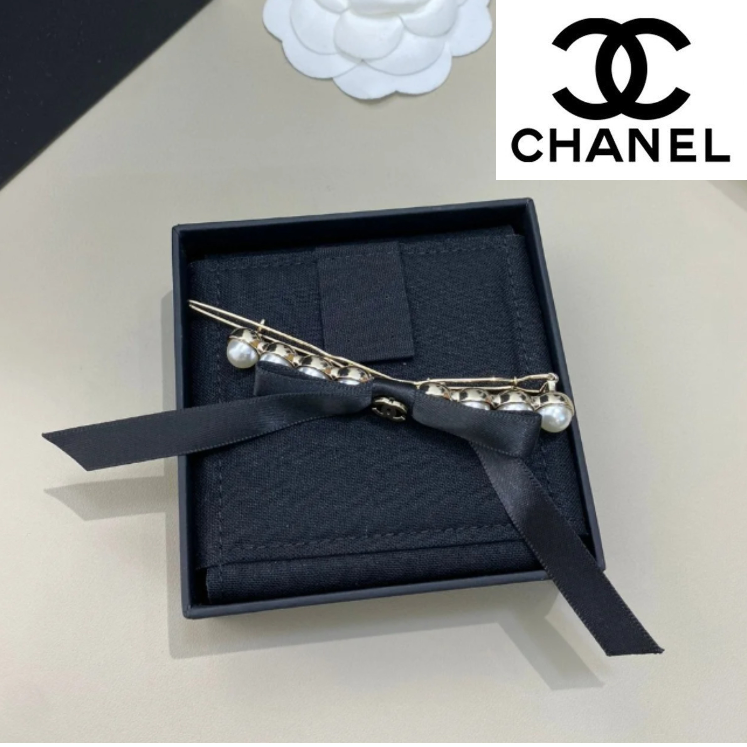 【お洒落で可愛い♡】CHANEL パールxリボン バレッタ