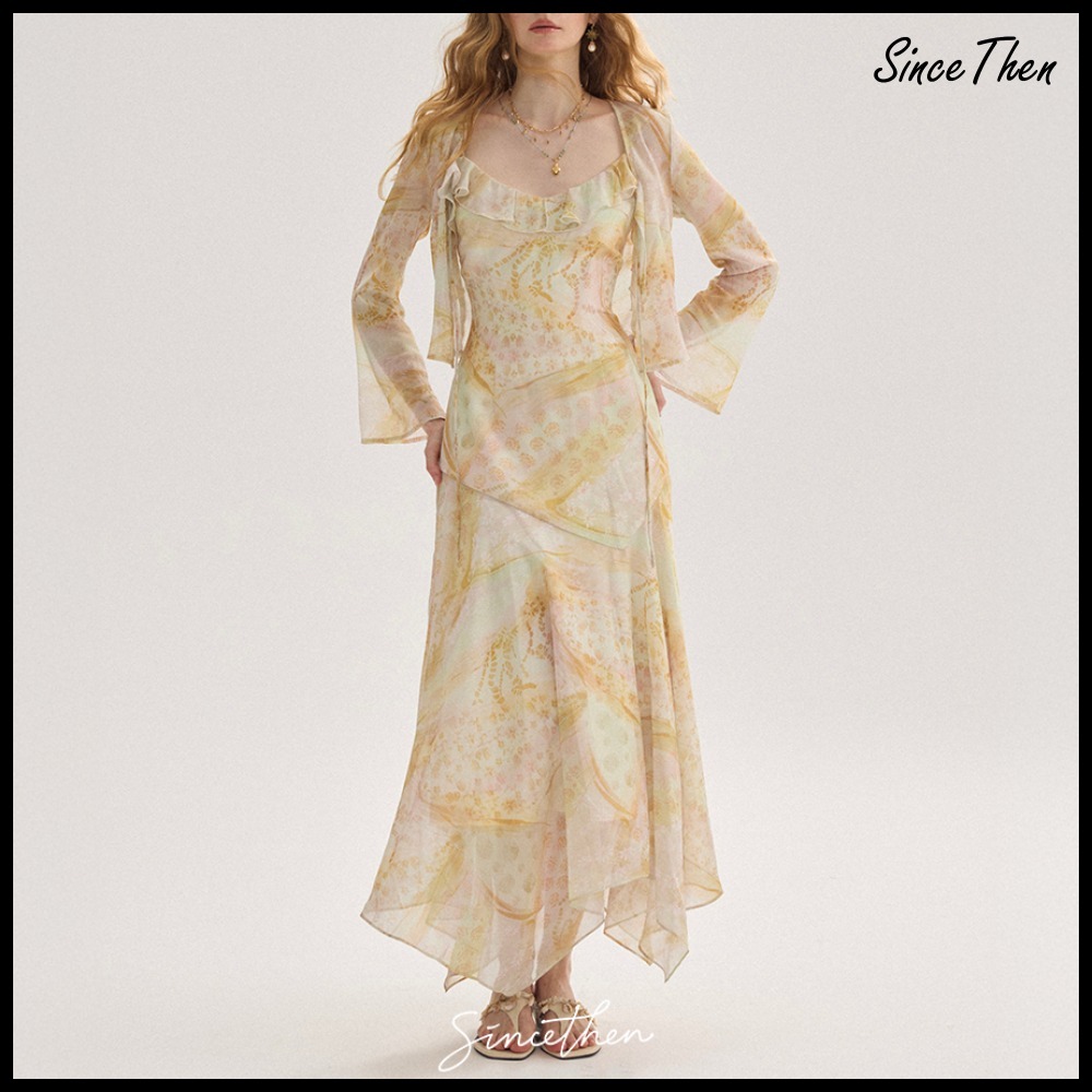 【Since Then】French Resort Floral Ruffle Long Dress