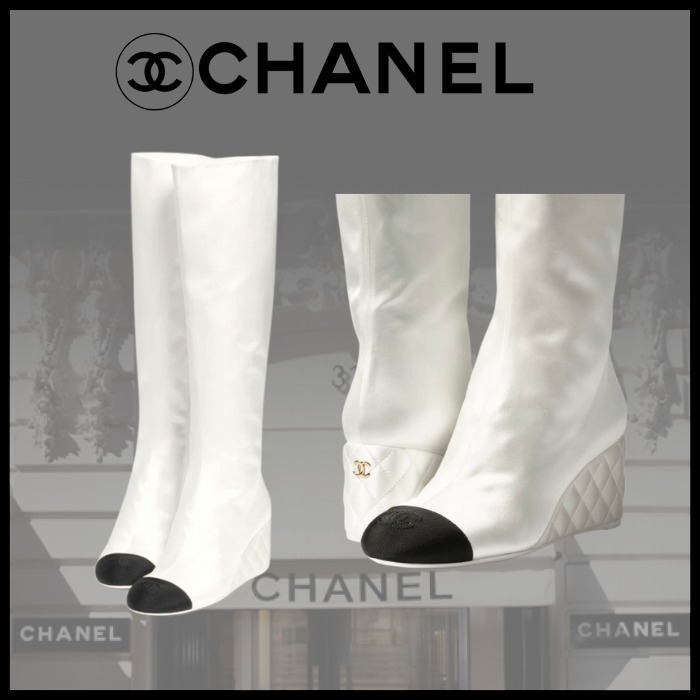 【25A最新作♪】CHANEL CCロゴ サテン ロングブーツ