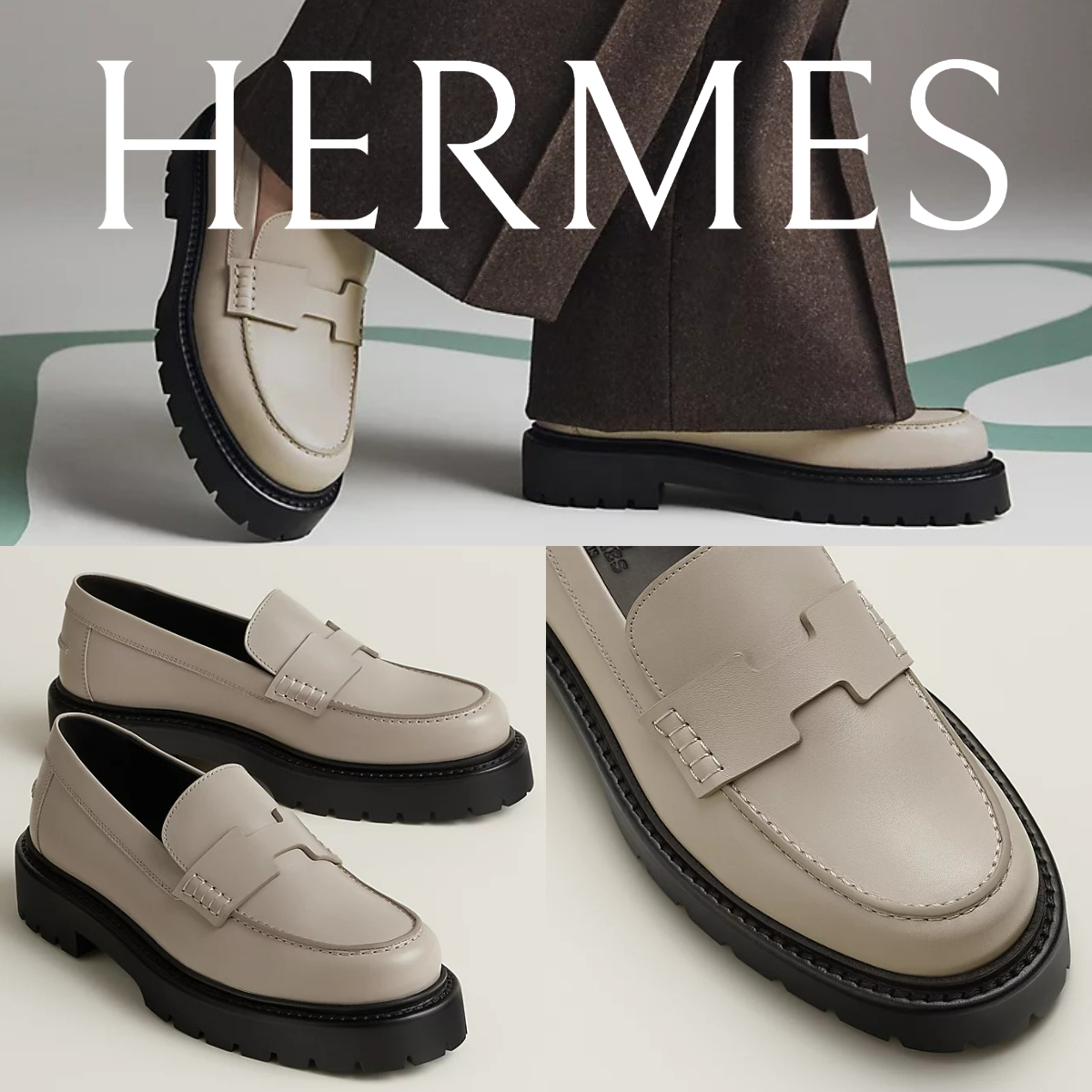 新色*HERMES*Klement レディース モカシンローファー ベージュ