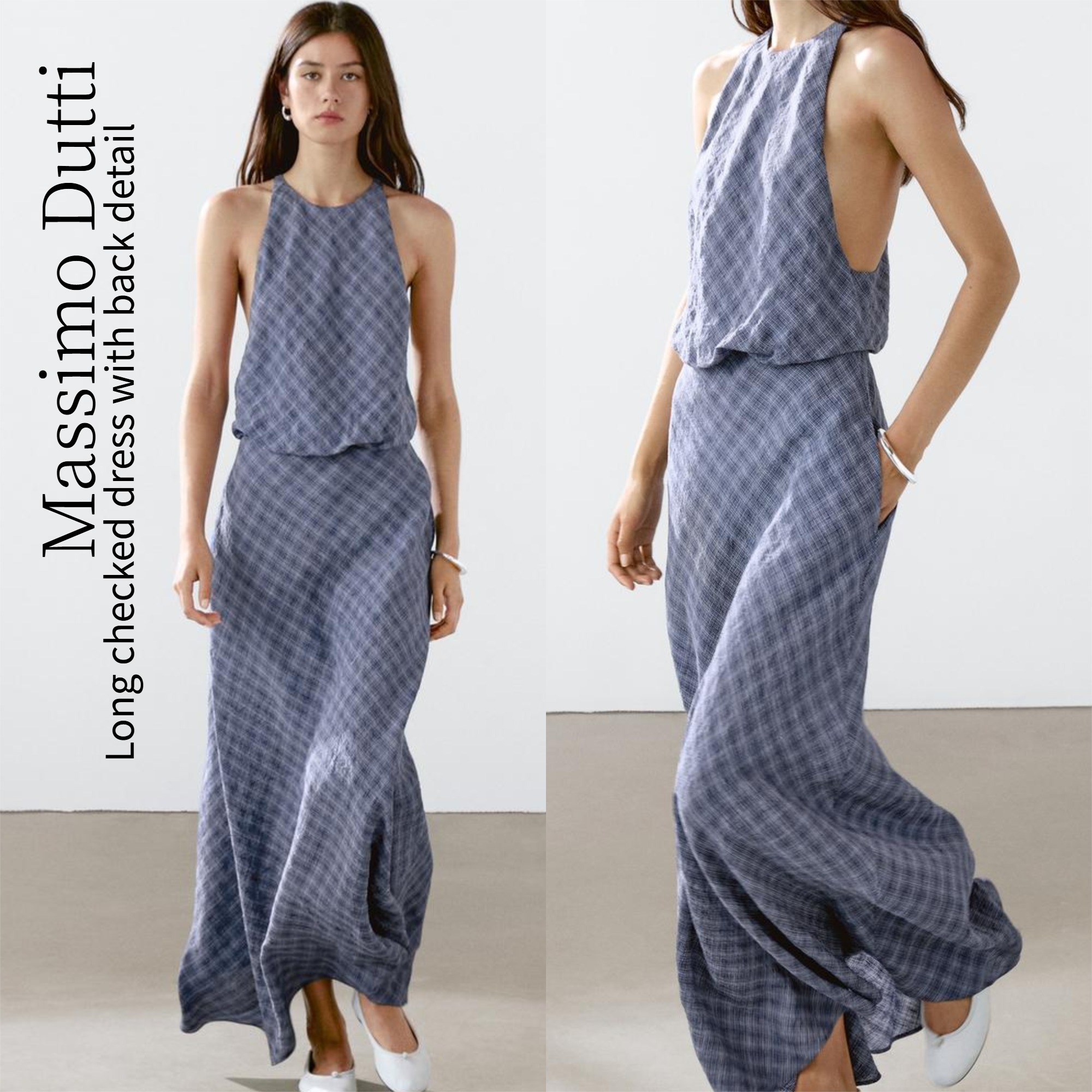 【Massimo Dutti】Long checked dress with back detail