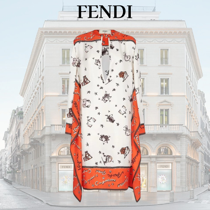 関税込★VIP価格【FENDI】ラウンドネック カフタン ドレス