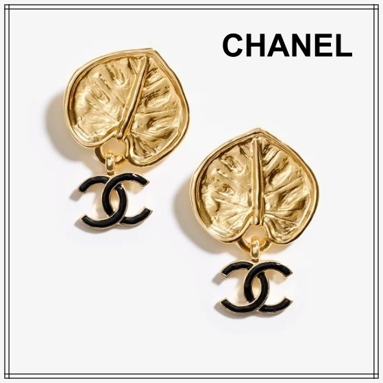 エレガント【CHANEL】ゴールド×ブラック CCロゴピアス