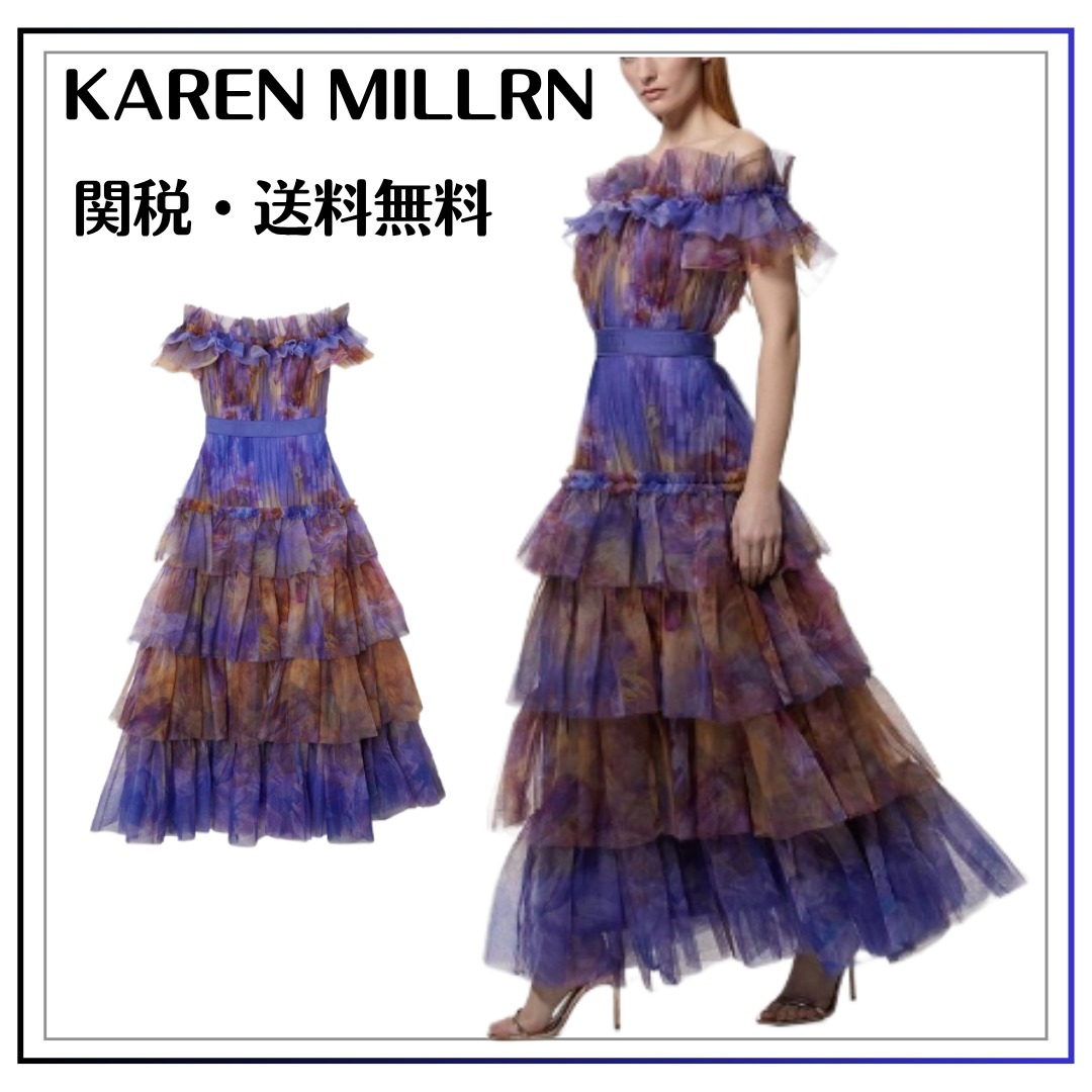 【KAREN MILLEN】チュールレイヤードオフショルダーマキシドレス