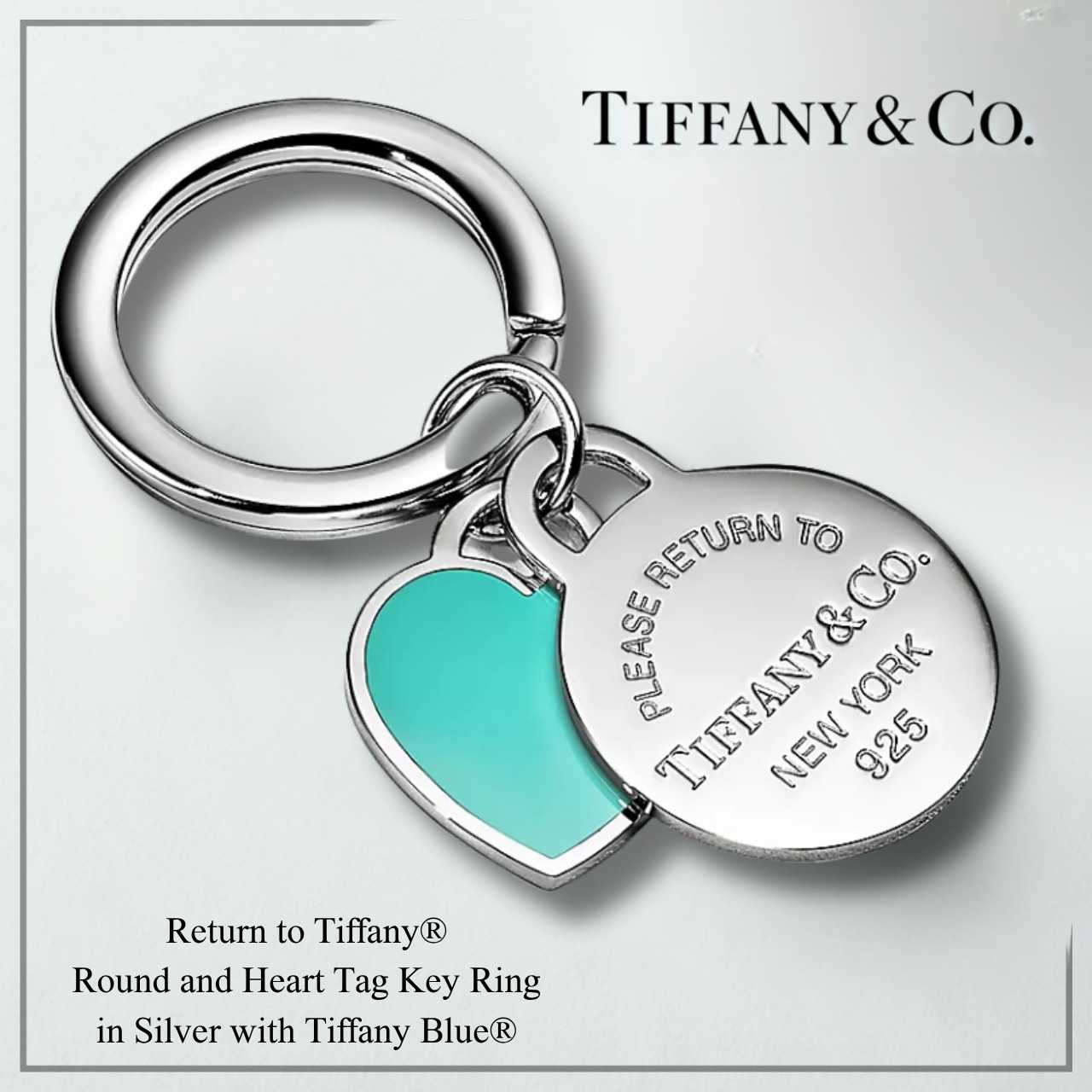 【Tiffany】鮮やか上品カラー！ラウンドブルーハート キーリング