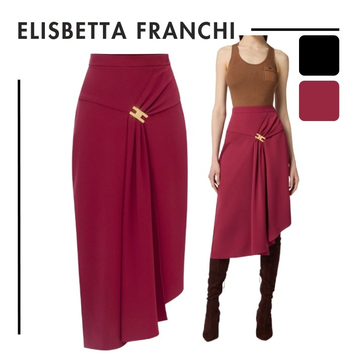 ELISABETTA FRANCHI● クレープアシンメトリースリムスカート