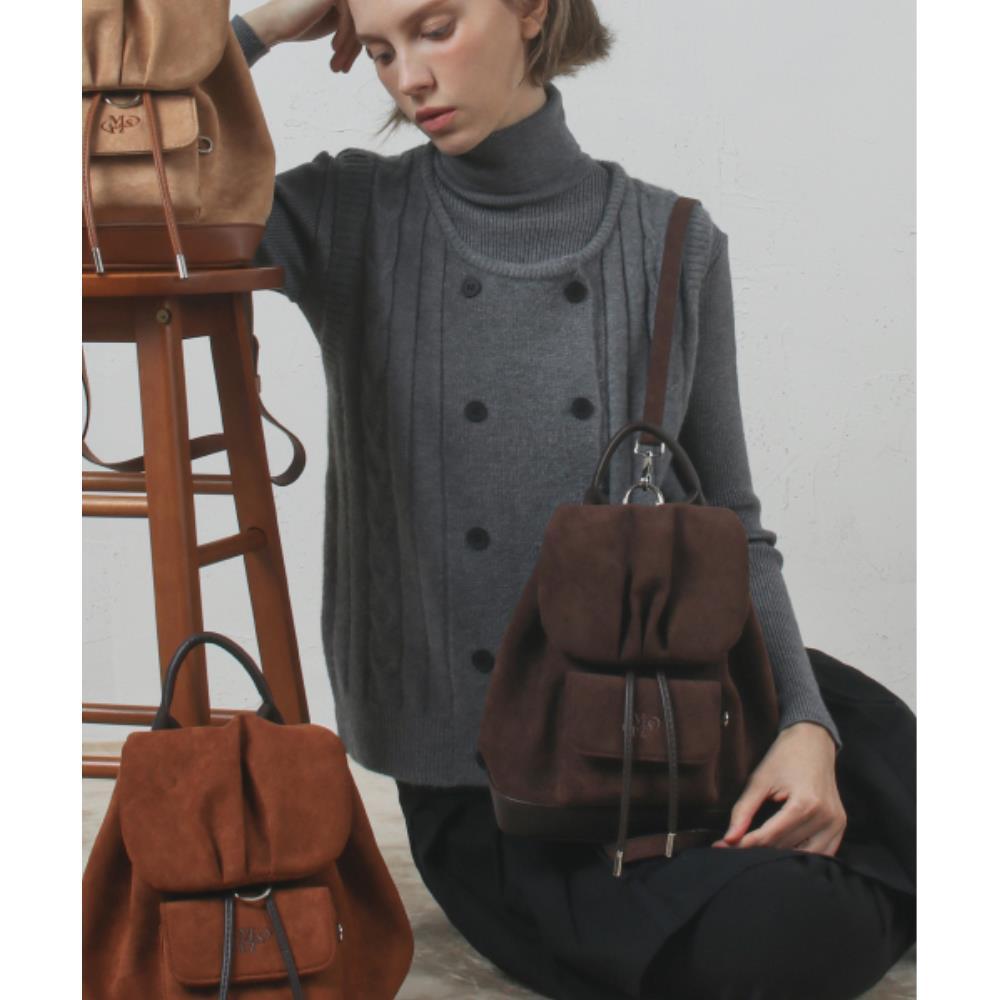 ◆masmarulez◆ Suede shirring mini flap backpack chocolate b