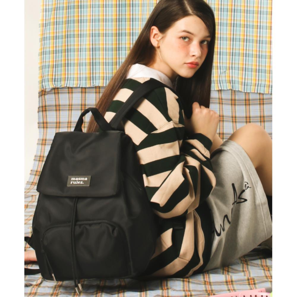 ◆masmarulez◆ 304 Small nylon draw flap backpackBlack