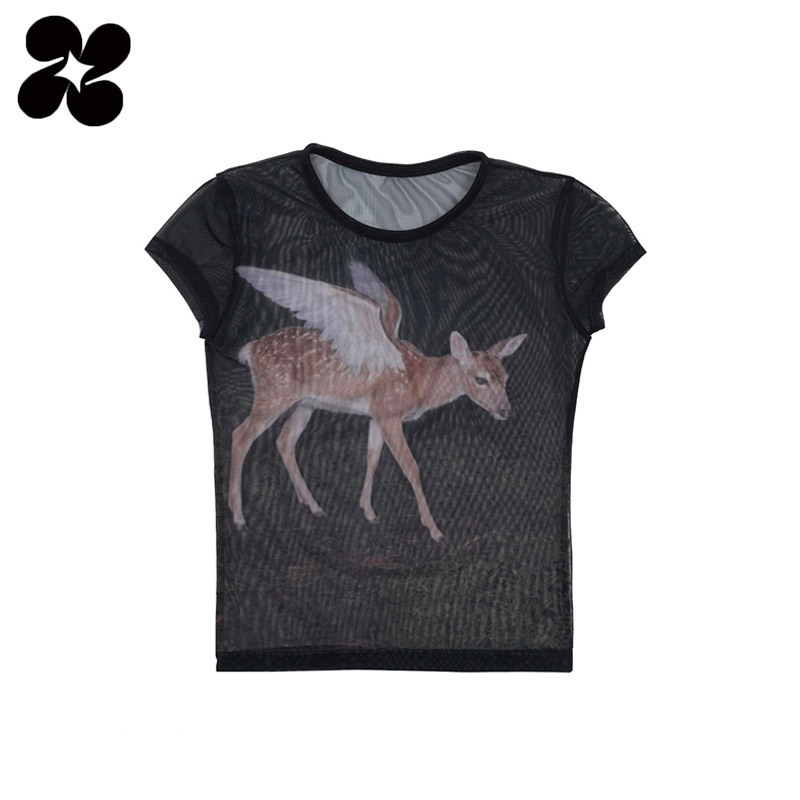 ●High School Disco● シースルー short sleeve t-shirt_black