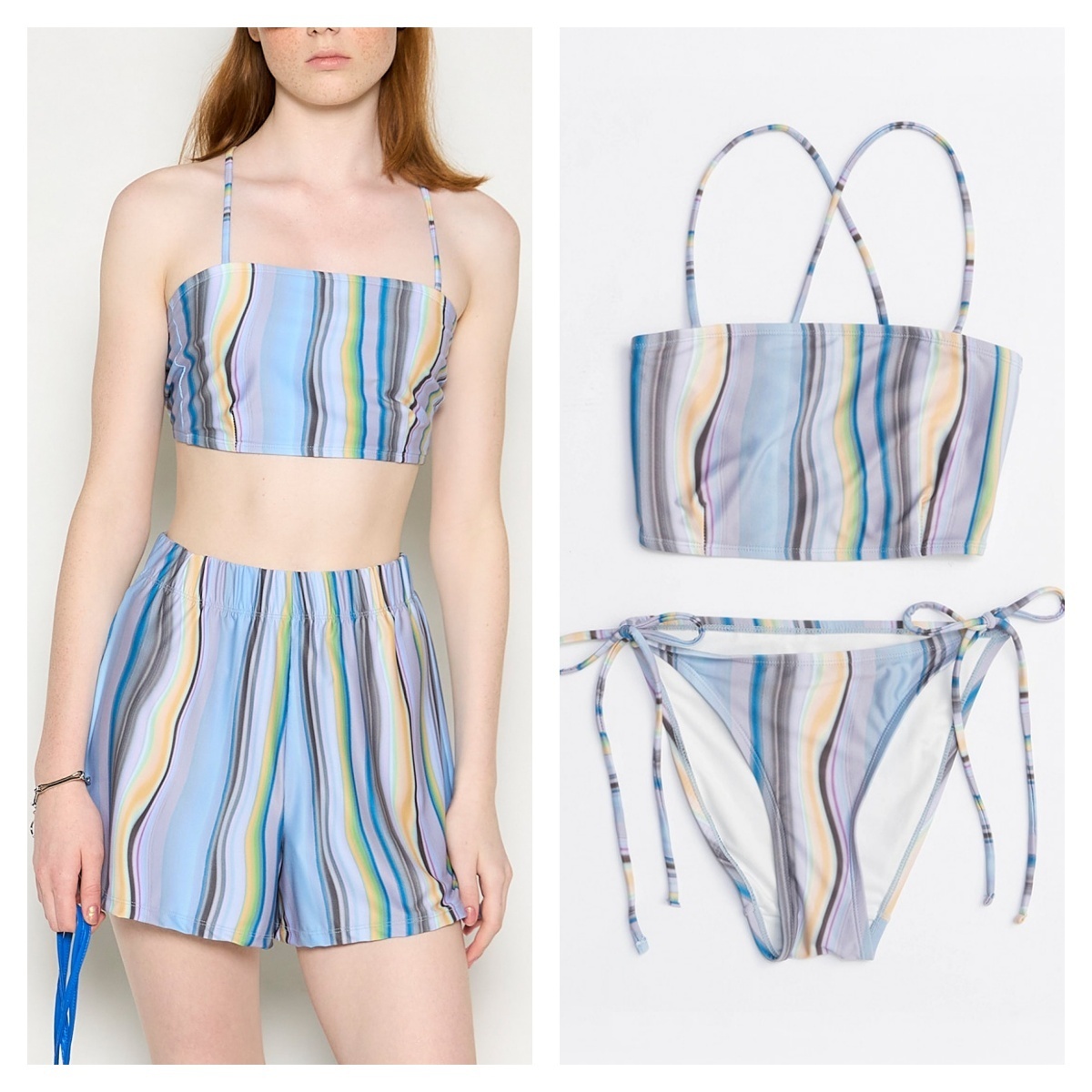 ★PISCESS★Holographic Long Bandeau Bikini★Sky Blue★大人気