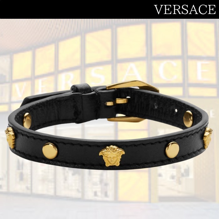 関税込★VIP価格【VERSACE】レザー ブレスレット メドゥーサ