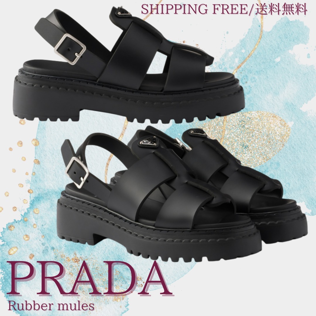 海外限定モデル*PRADA*ラバーミュール ブラック レディース ロゴ