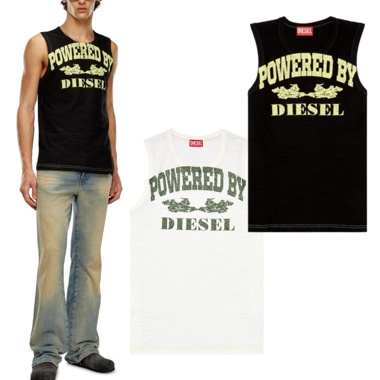 DIESEL ロゴ タンクトップ フロックプリント スラブ