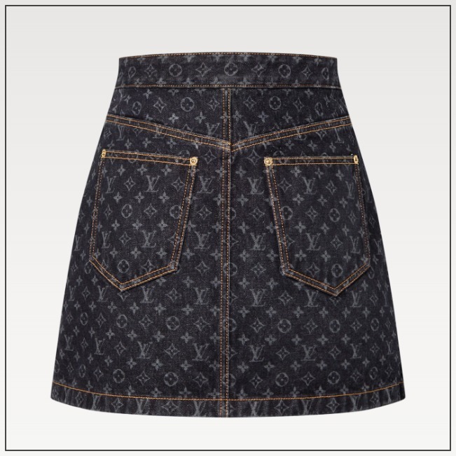 《超可愛い》LV Aラインのシェイプモノグラムデニムミニスカート