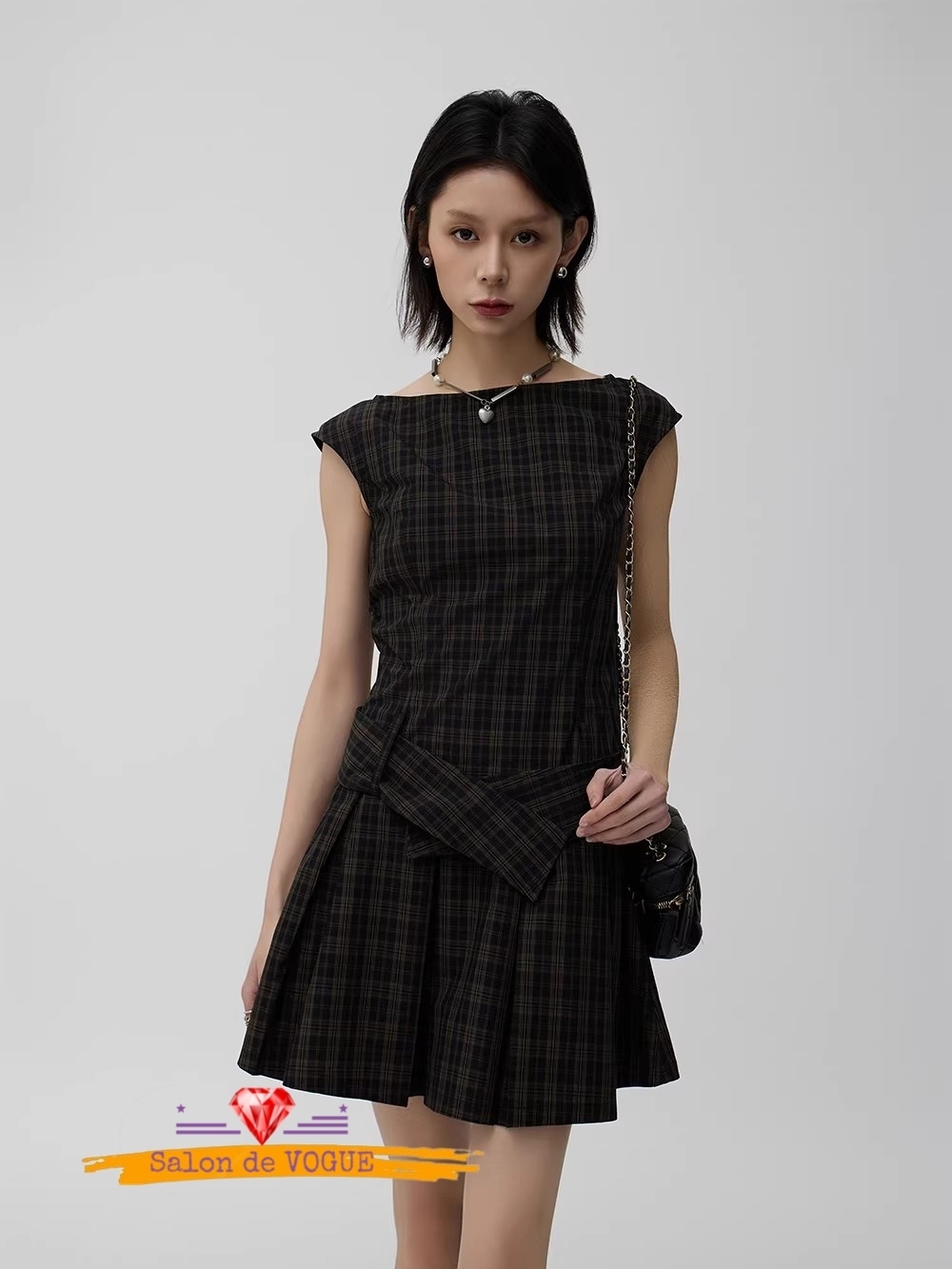 ワンピース ミニ プリーツスカート ベルト 可愛い 全2色 夏