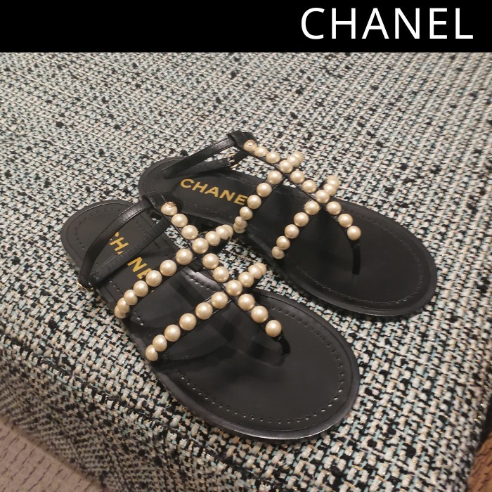 CHANEL シャネル サンダル ブラック ストラップ パール
