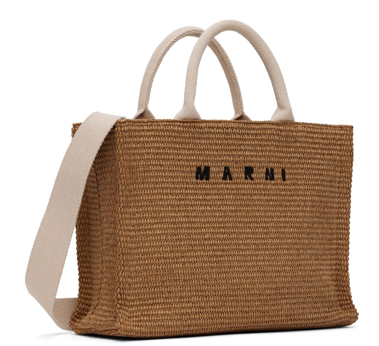 Marni ベージュ スモール ラフィアエフェクト トートバッグ