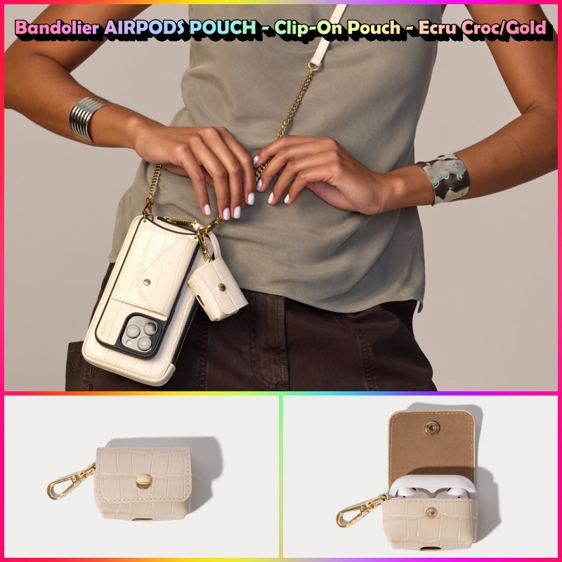 ★Bandolier★AIRPODS POUCH - Clip-On Pouch★Ecru Croc/Gold