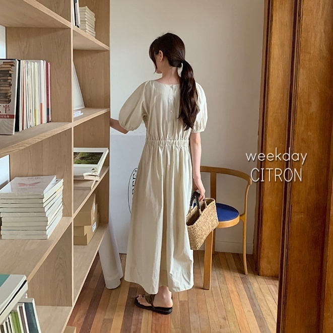 Aライン シンプル ワンピース 6色 ランタンスリーブ 韓国 cr9844