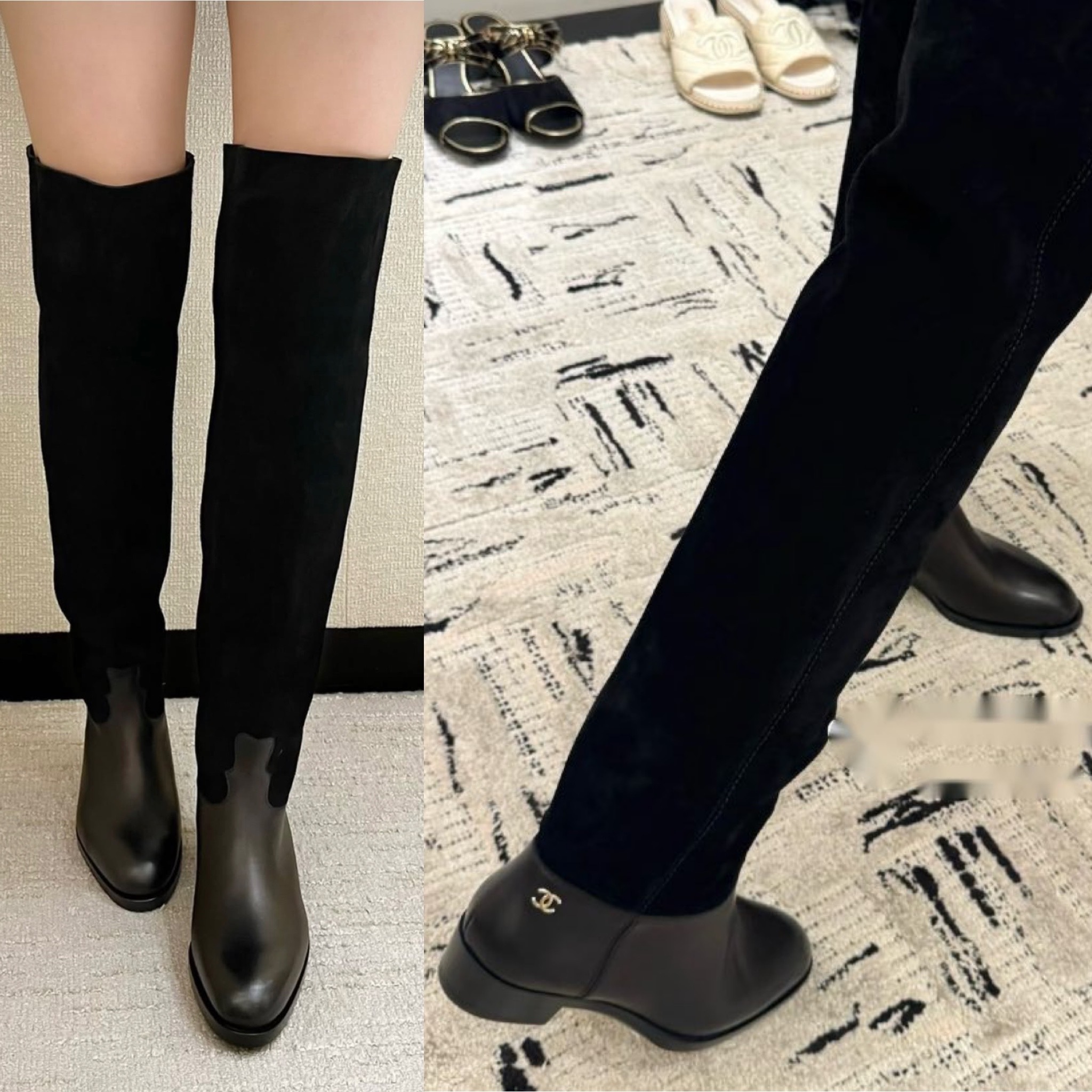 ミニボトムに合わせたい パンツ感覚で☆ CHANEL サイハイ ブーツ
