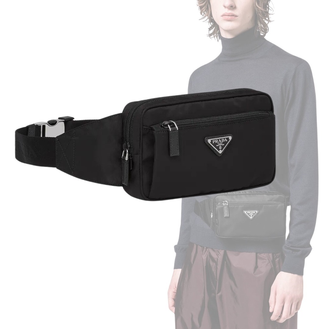 【新作】PRADA Re-Nylon×サフィアーノ ボディバッグ 黒