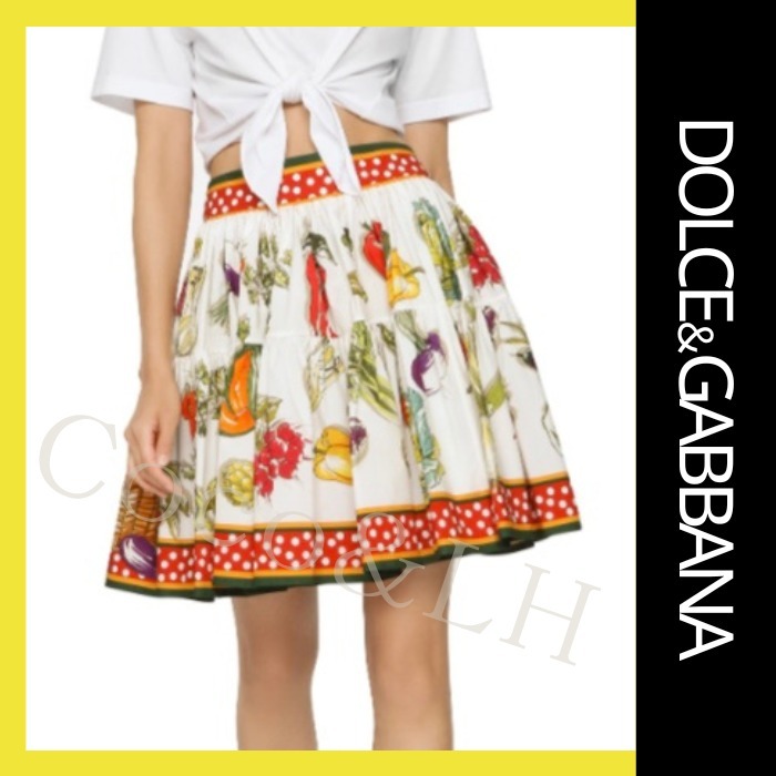 DOLCE&GABBANA ショート丈 ベジタブルプリント フレアスカート