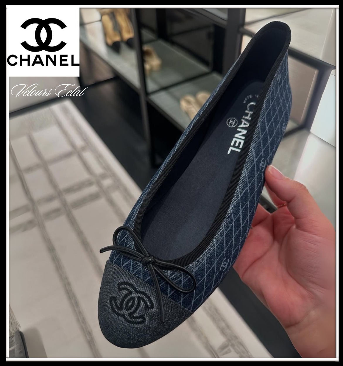 デニム×ブラックのバイカラーが新鮮【CHANEL】バレエシューズ