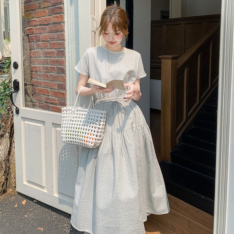 チェック柄 シャツ ワンピース 半袖 ロング Aライン カジュアル