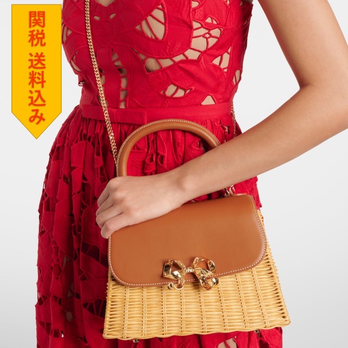 【SELF PORTRAIT】 Bow Mini rattan tote bag