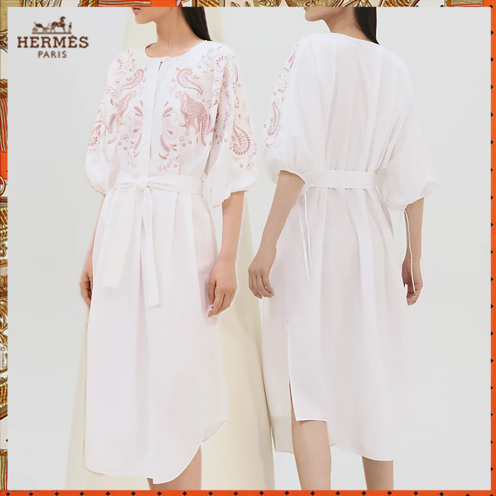 HERMES 25SS 刺繍ドレス《Arlesienne》コットンポプリン 直営店