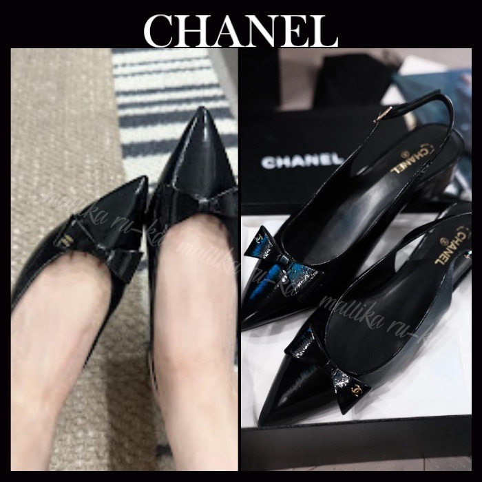 リボンが可愛い♡25A【CHANEL】スリングバックシューズ