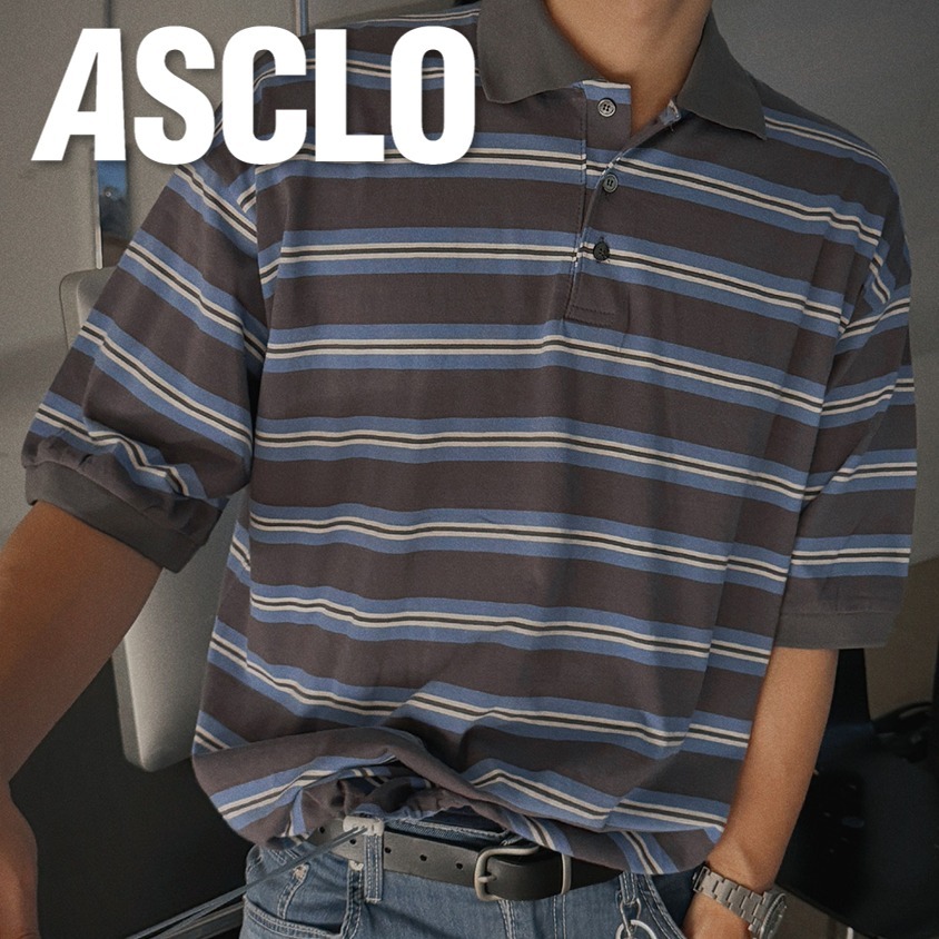 Tシャツ・カットソー ASCLO Kona String Short Sleeve Collar T Shirt (2color)