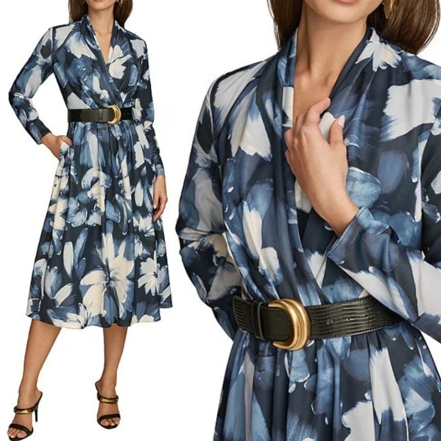 Donna Karan ベルト付きラップ風ワンピース
