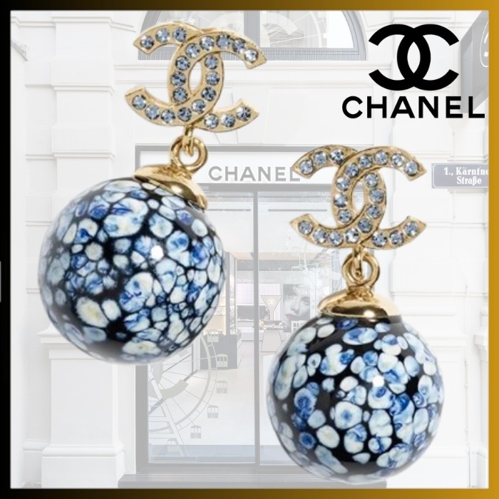 【25A 爽やかでクール /ブルー系】CHANEL ペンダントピアス