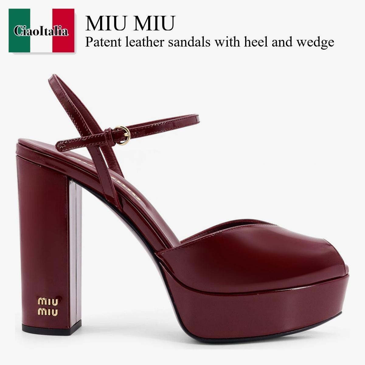 サンダル・ミュール Miu Miu Patent Leather Sandals With Heel And Wedge