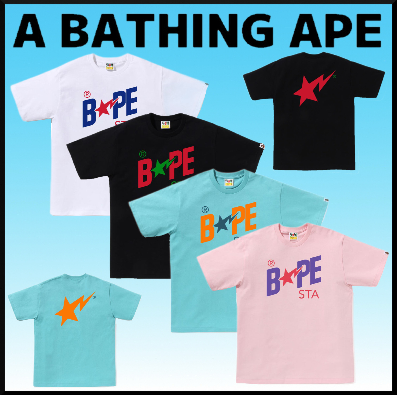 大人気★A BATHING APE COLORS BAPE STA TEE★半袖 Tシャツ ロゴ
