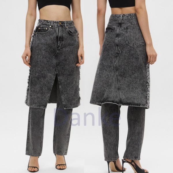 “GANNI” Snow Washed Denim Skirt Jeans