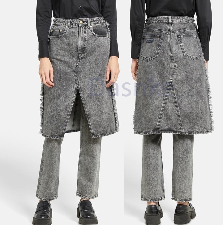 “GANNI” Snow Washed Denim Skirt Jeans