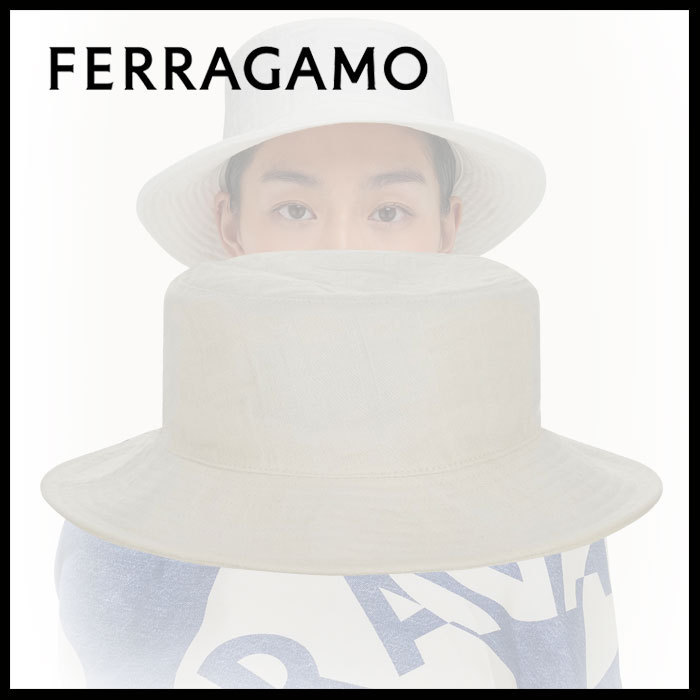 FERRAGAMO直営店 モノグラム ハット ホワイトカラー