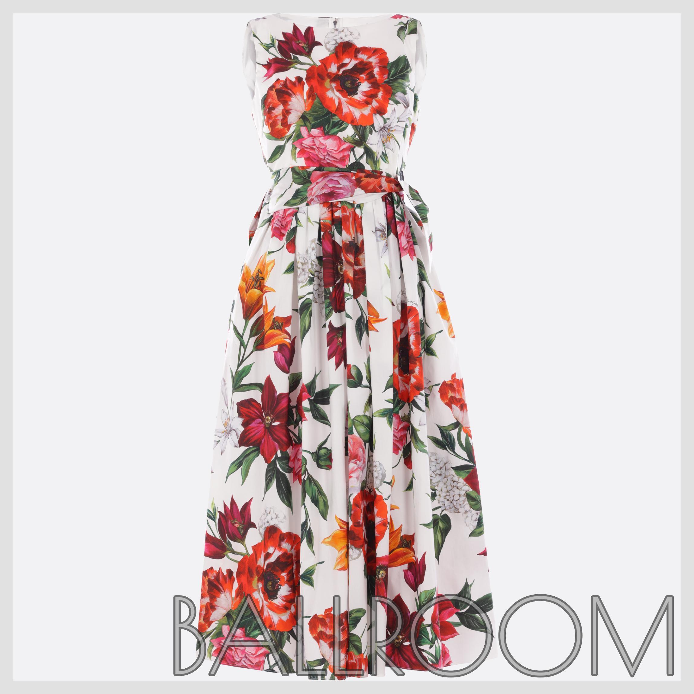Tシャツ・カットソー DOLCE & GABBANA POPLIN SLEEVELESS DRESS WITH FLOWER PRINT
