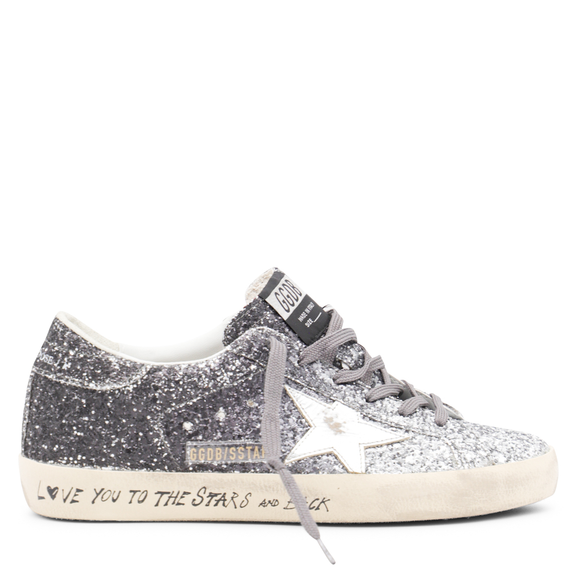 スニーカー GOLDEN GOOSE SILVER AND BLACK LEATHER SUPER STAR SNEAKERS