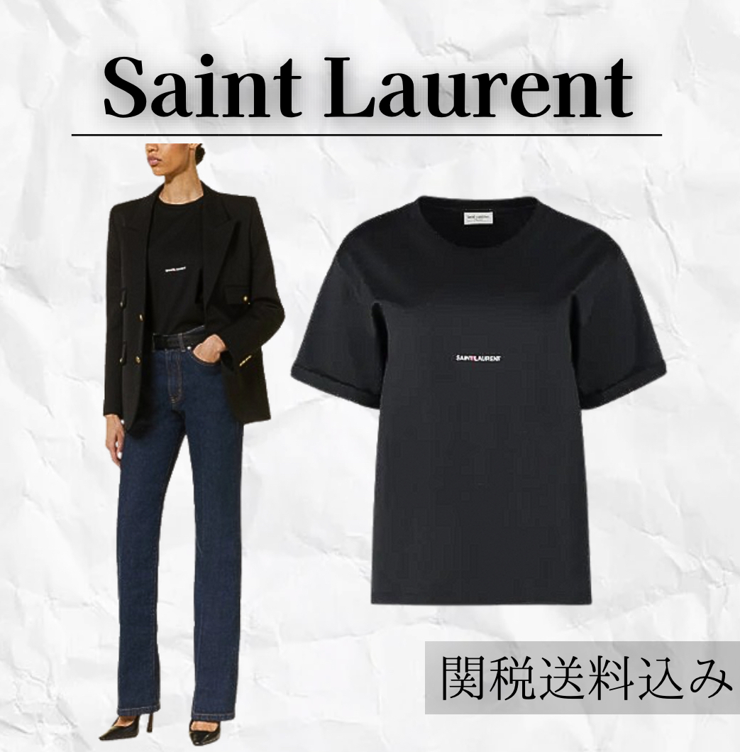 Saint Laurent ロゴ コットン Tシャツ ブラック【人気商品】★