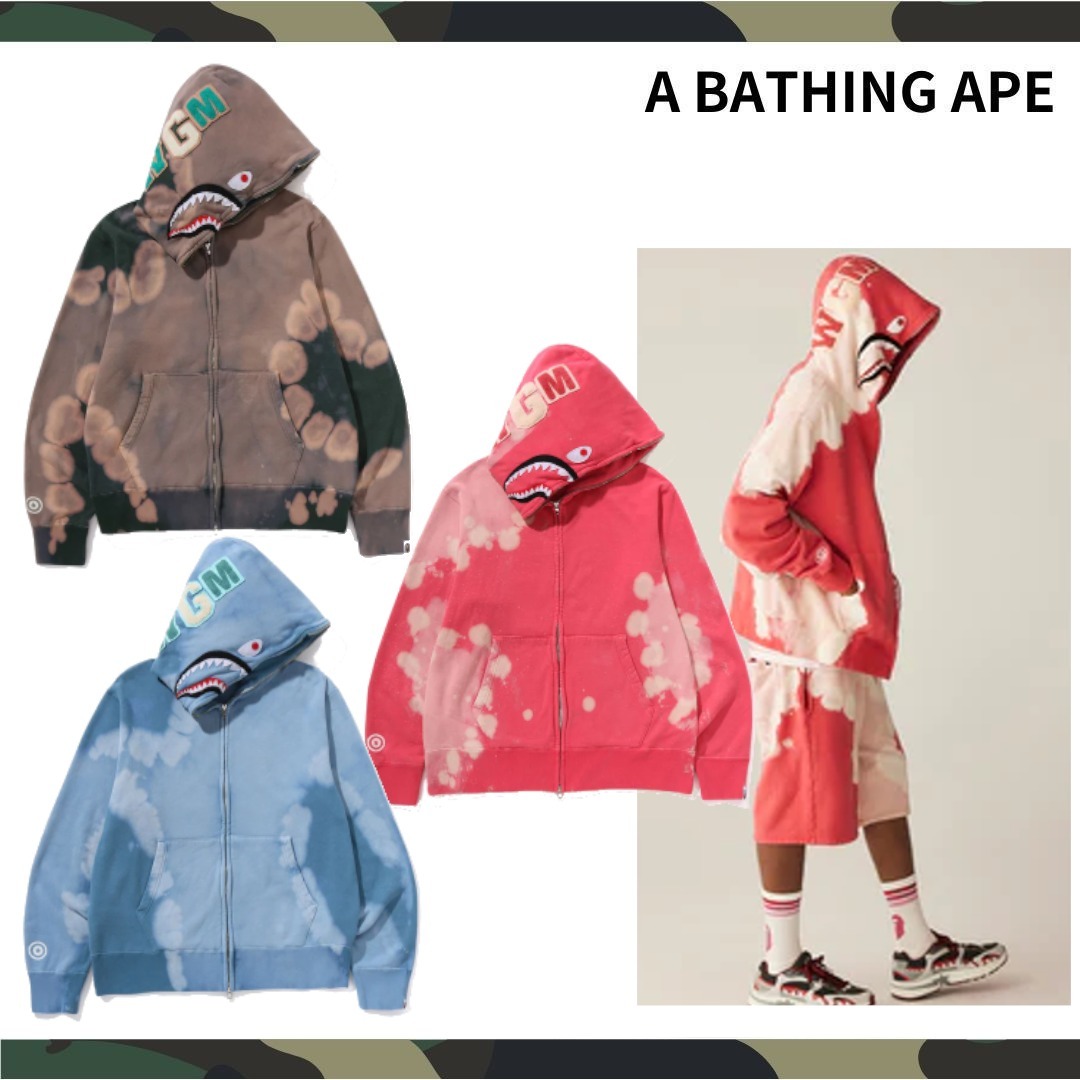 NEW【A BATHING APE】HAND DYE SHARK FULL ZIP HOODIE