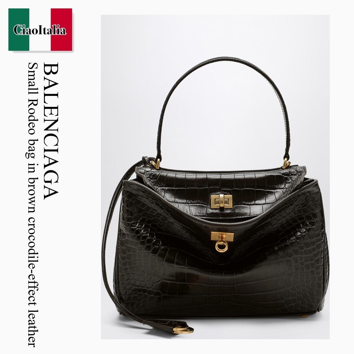 ハンドバッグ Balenciaga Small Rodeo Bag In Brown Crocodile-Effect Leather