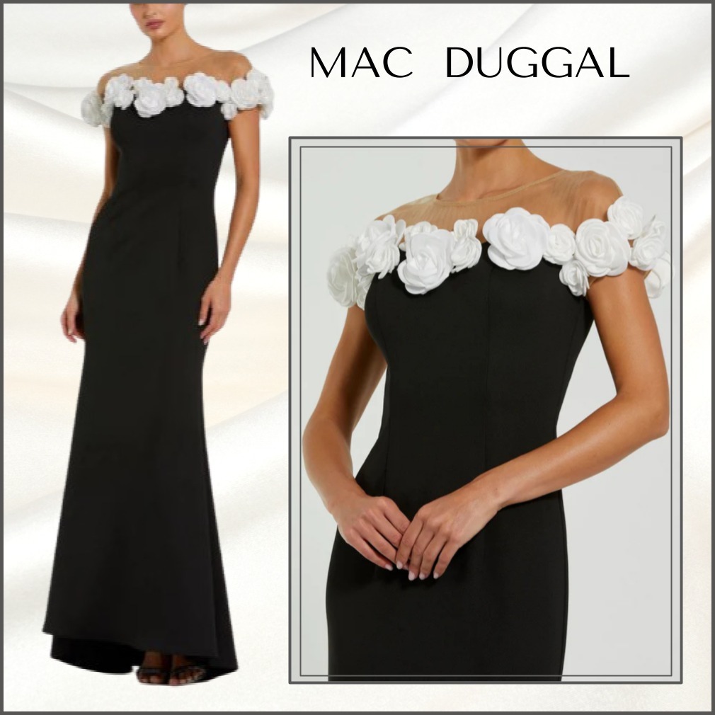 関税送料込【MAC DUGGAL】ロング ドレス バイカラー ブラック