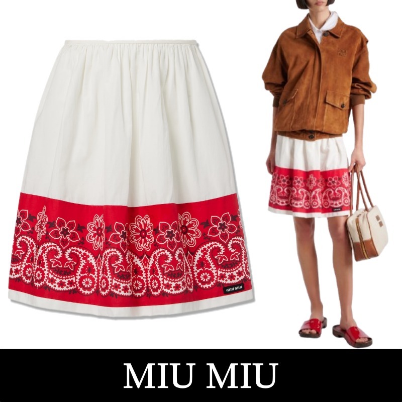 関税込【MiuMiu】Bandana printed cotton poplin miniskirt