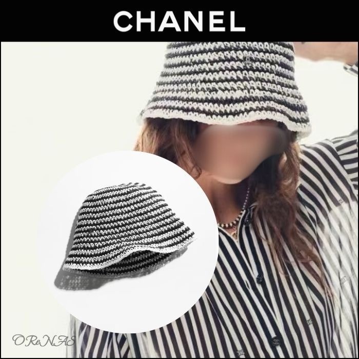 【夏に大活躍☆】CHANEL ココビーチ ストライプ バケット ハット